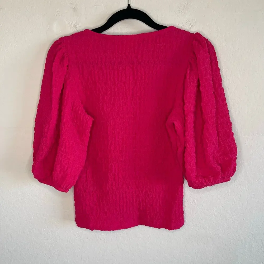 Anthropologie Maeve Balloon Sleeve Textured Top Pink Scoop Neckline - Size XS